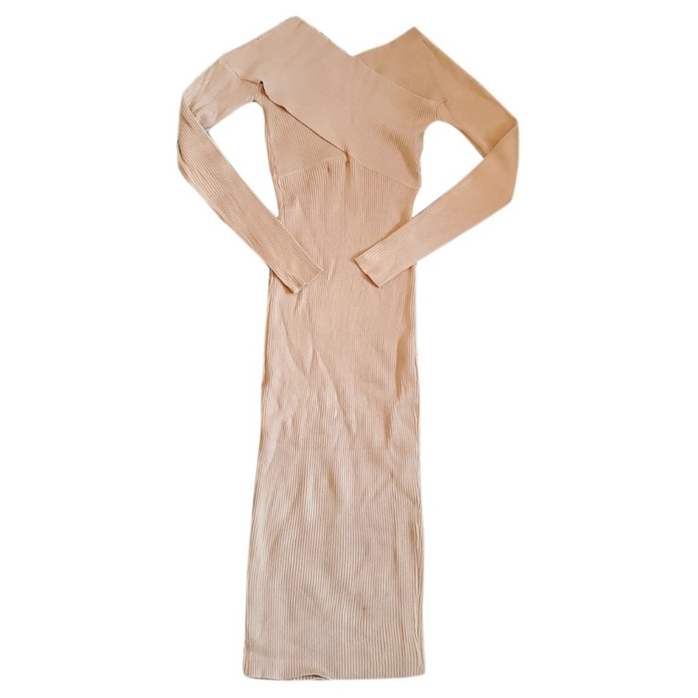 Off shoulder cross front ribbed midi dress - Picture 3 of 3